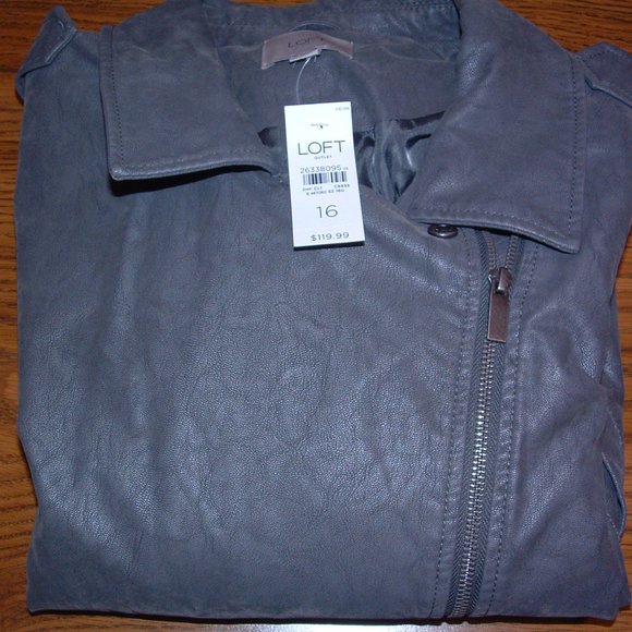 Loft Size 16 Gray Faux Nubuck Leather Moto Jacket (NWT) - Picture 14 of 14